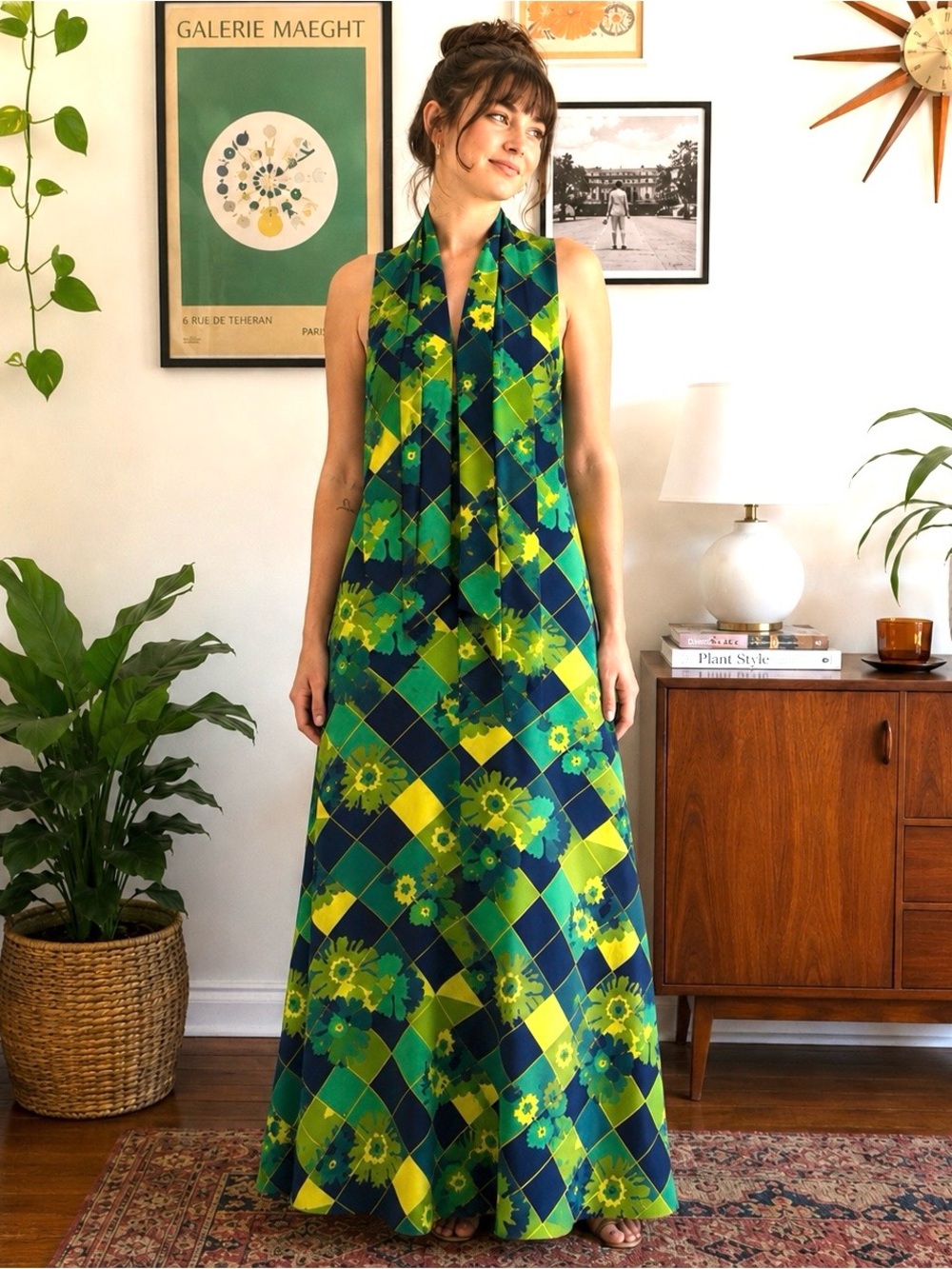 Vintage 60s Kay Winsor Groovy floral Maxi Dress M